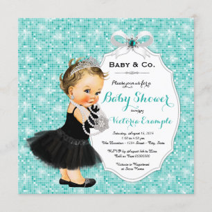 Invitation Baby & Co Black Turquoise Bébé Fille Douche