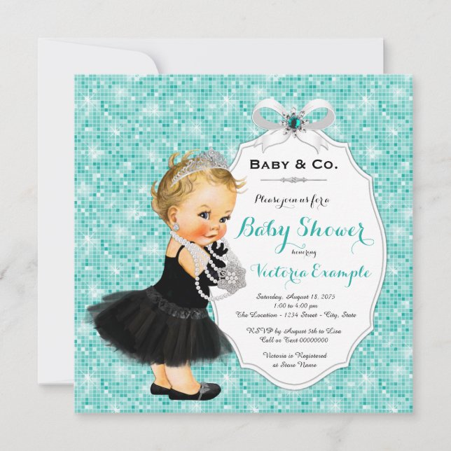 Invitation Baby & Co noir sarcelle Baby Shower (Devant)