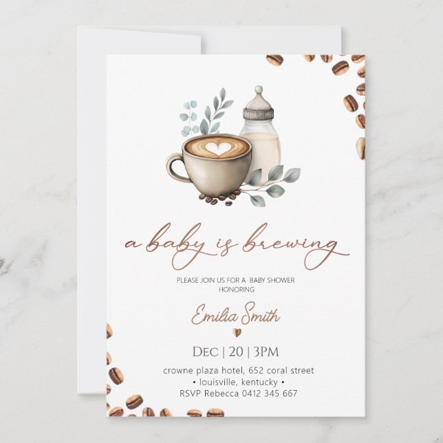 Invitation Baby Coffee Bean gender neutral Baby Shower  (Devant)