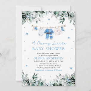 Invitation Baby de Noël Bleu Un joli petit Baby shower