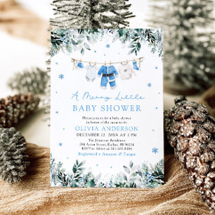 Invitation Baby de Noël Bleu Un joli petit Baby shower