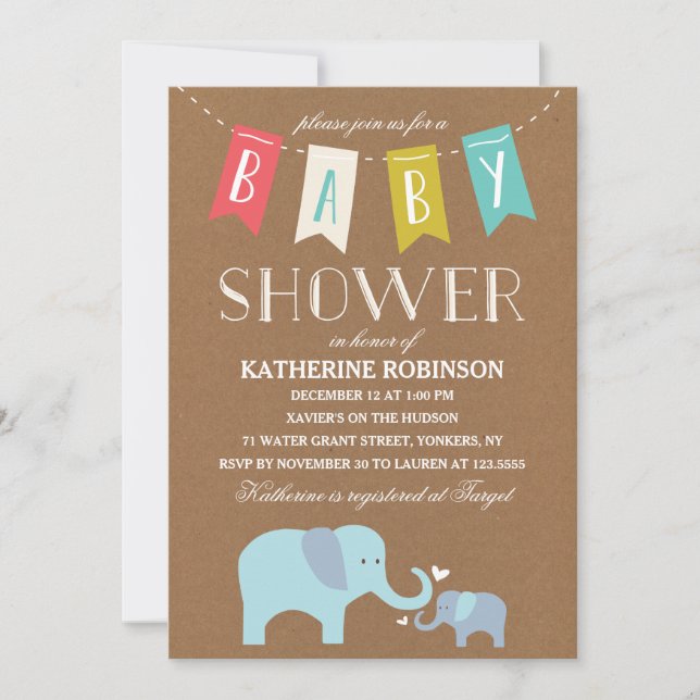 Invitation Baby éléphant | Baby shower (Devant)
