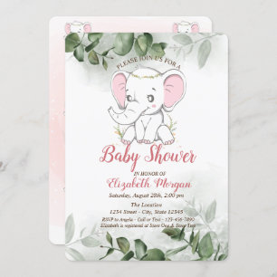Invitation Baby Elephant, Baby shower vert Eucalyptus