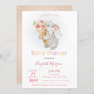 Invitation Baby Elephant Crème glacée Baby shower Pois