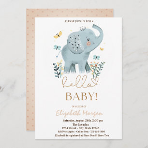 Invitation Baby Elephant Fleurs Baby shower papillon Points