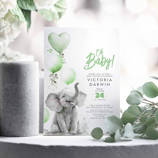 Invitation Baby Elephant Genre Neutre Baby shower mignon (Elephant Baby Shower Invitations)