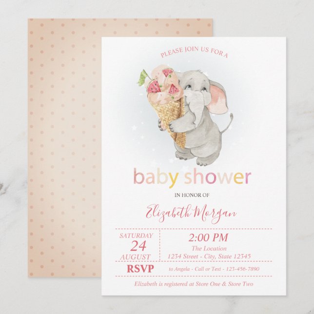 Invitation Baby Elephant Glace à pois Baby Shower (Devant / Derrière)