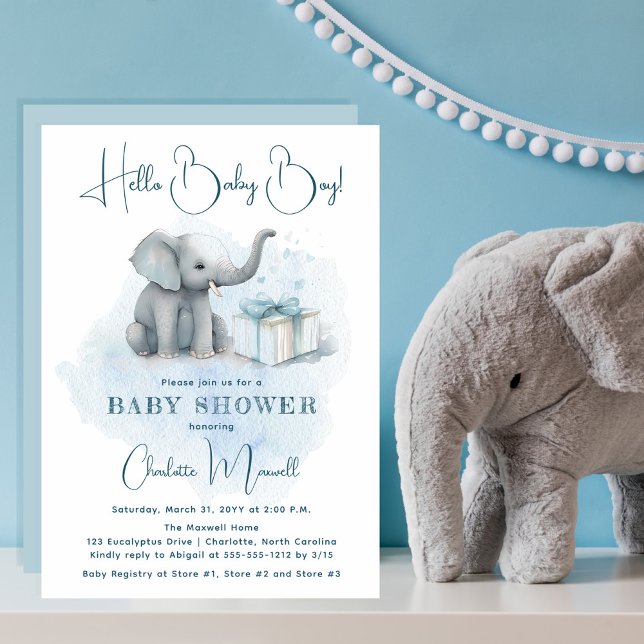 Invitation Baby Elephant Hello Baby Boy Baby shower bleu (Créateur téléchargé)
