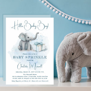 Invitation Baby Elephant Hello Baby Boy Blue Baby Sprinkel