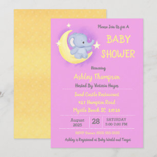 Invitation Baby Elephant Moon et Baby shower des étoiles