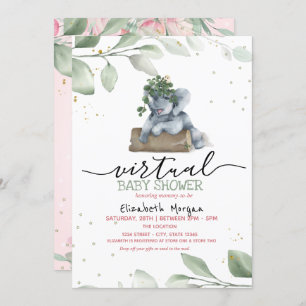Invitation Baby Elephant Stars Baby shower virtuel Feuille
