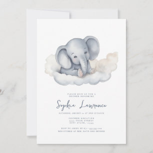 Invitation Baby Elephant sur un Baby shower nuageux Invitatio