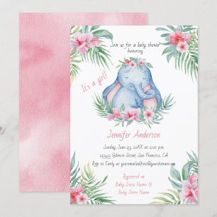 Invitation Baby Elephant Tropical Floral Baby Girl Douche