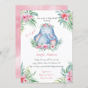 Invitation Baby Elephant Tropical Floral Baby Girl Show