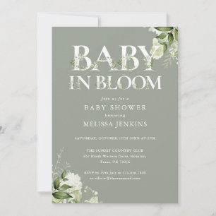 Invitation Baby en fleurs Baby Shower tout-en-un Sage Greener