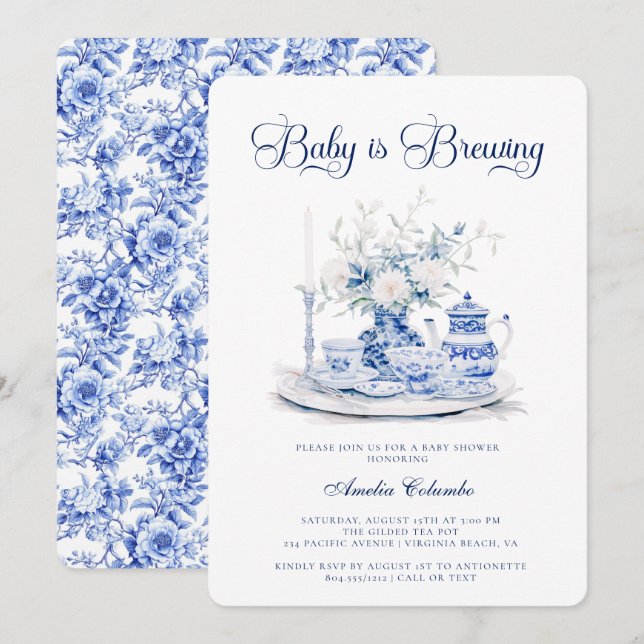 Invitation Baby est Bewing Chinnosserie Baby shower Tea Party (Devant / Derrière)