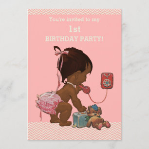 Invitation Baby ethnique au téléphone Chevrons roses 1er anni