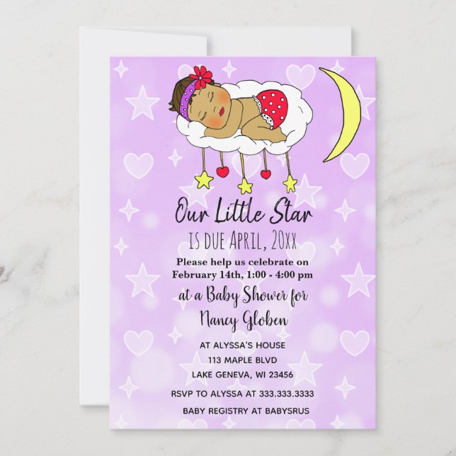 Invitation Baby ethnique sur le nuage et la lune Baby shower  (Devant)