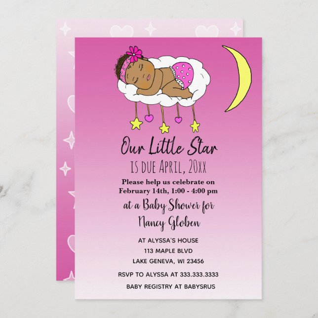 Invitation Baby ethnique sur le nuage et la lune Baby shower  (Devant / Derrière)