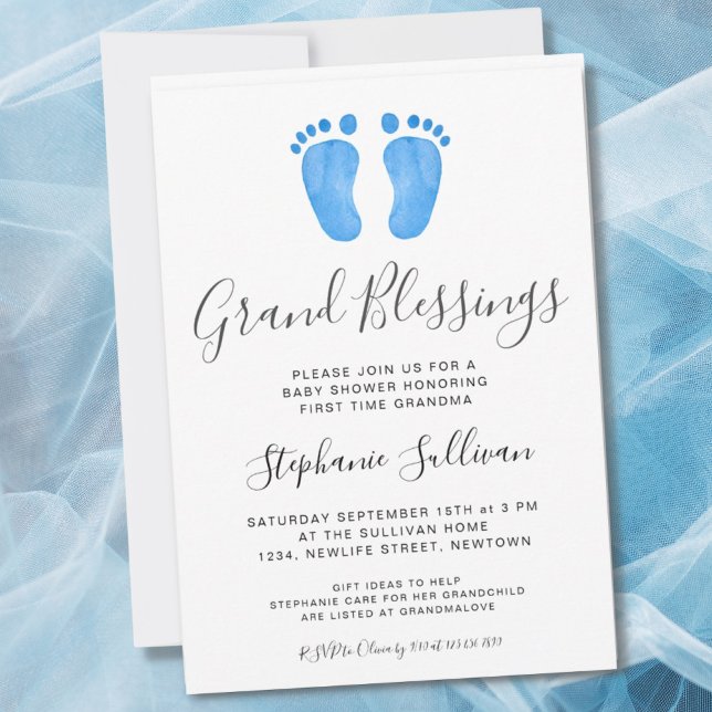 Invitation Baby Feet Blue Grandma Baby Shower  (Créateur téléchargé)