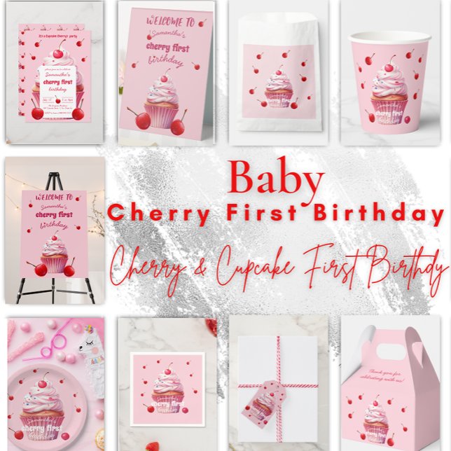 Invitation Baby First Cherry & Cupcake fête d'anniversaire (Créateur téléchargé)