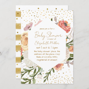 Invitation Baby Fleur Boho vintage Dans Baby shower Fleur Fle