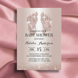 Invitation Baby Foot Rose moderne Baby shower Parties scintil