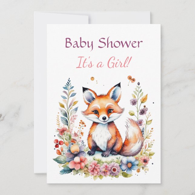 Invitation Baby Fox en fleurs Baby shower de fille (Devant)