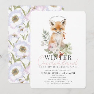Invitation Baby Fox Winter Onederland Girl 1er anniversaire