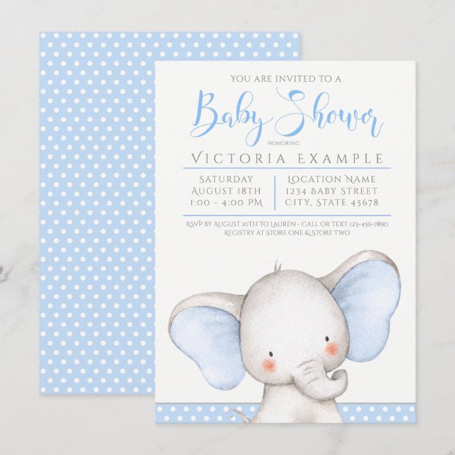 Invitation Baby Garçon Éléphant Baby Shower (Devant / Derrière)