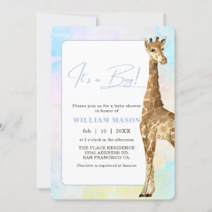 Invitation Baby Giraffe Baby shower Bleu Je suis un garçon