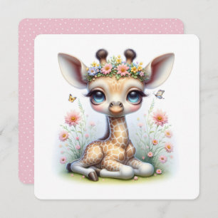 Invitation Baby Giraffe En Baby shower Fleurs