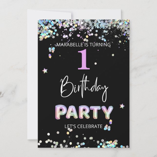 Invitation *~* BABY GIRL 1er Premier Anniversaire Arc-en-ciel (Devant)