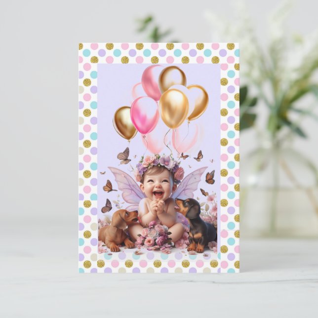 Invitation Baby Girl and Dachshunds First Birthday Party (Debout devant)