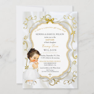 Invitation Baby Girl Baptism Communion Gold Cross