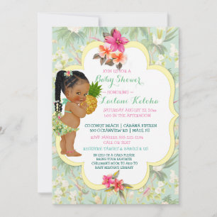 Invitation Baby Girl Bikini Tropical Luau Hawaiian Pineappy