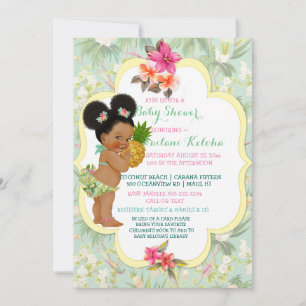 Invitation Baby Girl Bikini Tropical Luau Hawaiian Pineappy