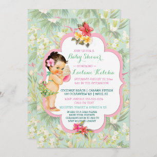 Invitation Baby Girl Bikini Tropical Luau Hawaiian Shell