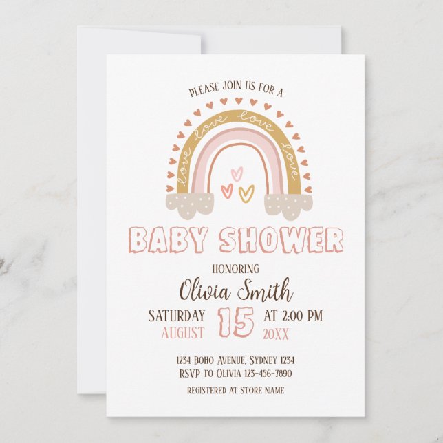 Invitation Baby Girl Boho Baby shower arc-en-ciel (Devant)