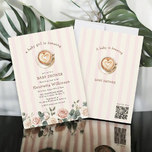 Invitation Baby Girl Brewing Coffee Fleuriste baby shower