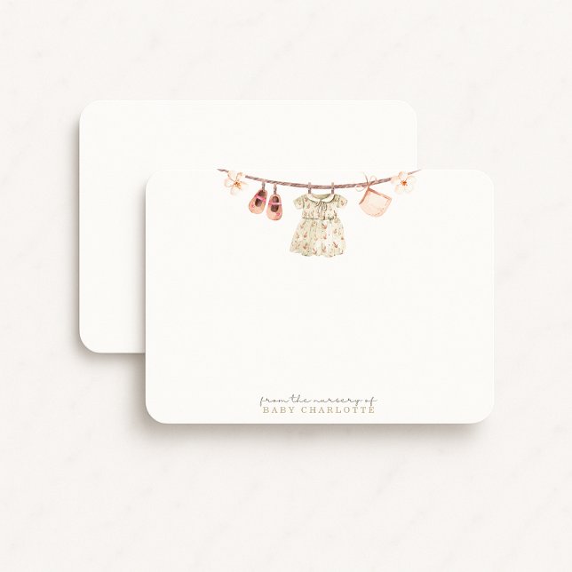 Invitation Baby Girl Clothesline Nursery Note Card (Créateur téléchargé)