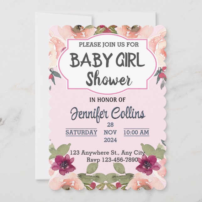 Invitation Baby Girl Douche Petit Fleur sauvage (Devant)