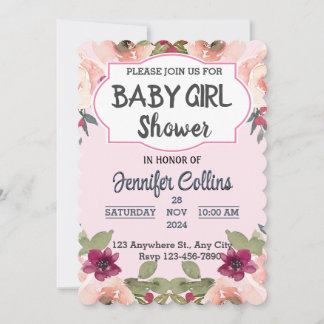 Invitation Baby Girl Douche Petit Fleur sauvage