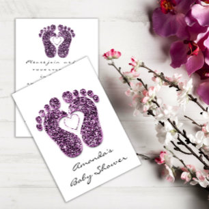 Invitation Baby Girl Douche Pieds Blanc Minimalisme Violet