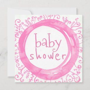 Invitation Baby Girl Douche rose Aquarelle Floral Wreath