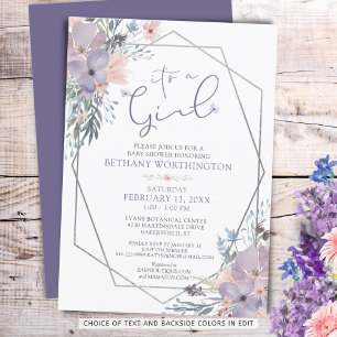 Invitation Baby Girl Douche Violet Floral ITS UNE FILLE