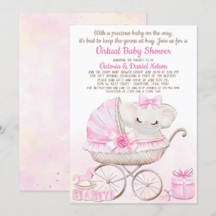 Invitation Baby Girl Elephant avec Masque Zoom Baby shower