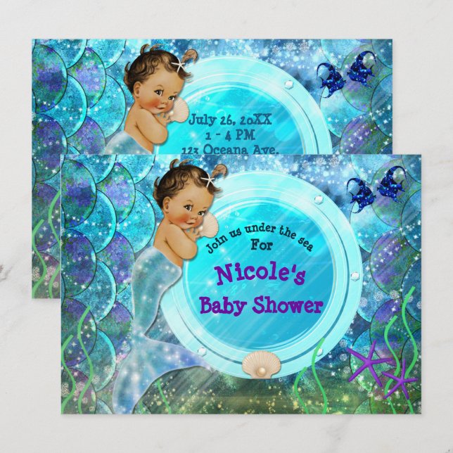 Invitation Baby Girl Enchanted Mermaid Baby shower Party (Devant / Derrière)
