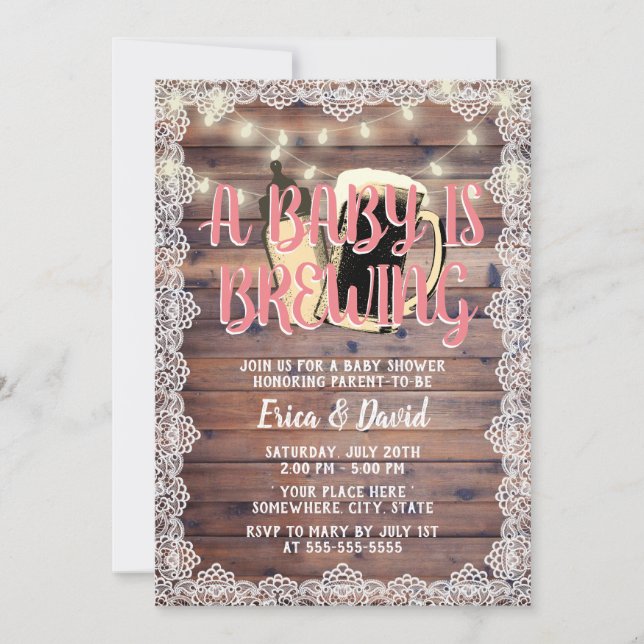Invitation Baby Girl est en train de brasser Baby shower en b (Devant)
