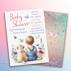 Invitation Baby Girl et son chiot   Aquarelle de Baby shower